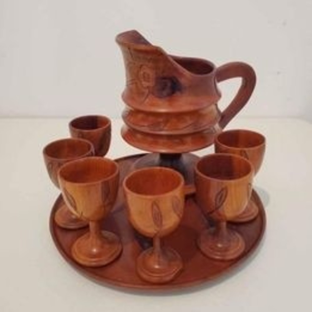 Wooden Pitcher Goblets Set